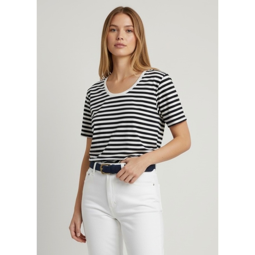 NEW Vision Striped T-Shirt Size Large Navy White Nautical Casual Tee